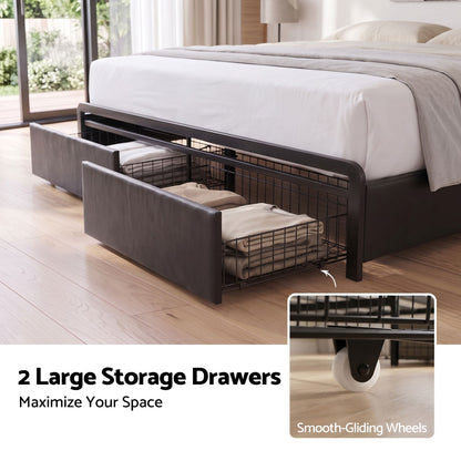 Artiss Double Bed Frame with Storage Headboard, 2 Drawers, Charging Station LED Light-Furniture > Bedroom > Beds &amp; Bed Frames-PEROZ Accessories