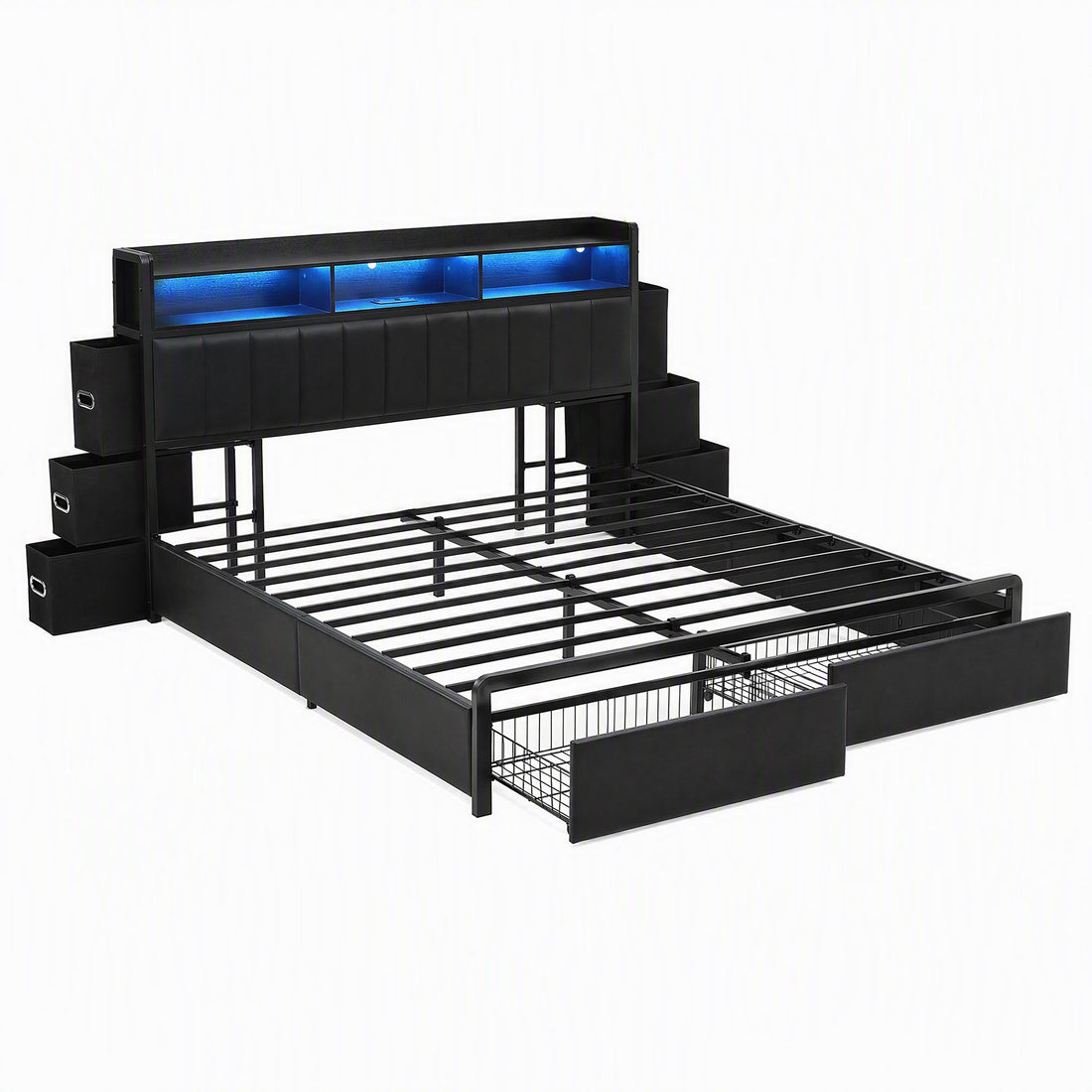 Artiss King Bed Frame with Storage Headboard, 2 Drawers, Charging Station &amp; LED Light-Furniture > Bedroom > Beds &amp; Bed Frames-PEROZ Accessories