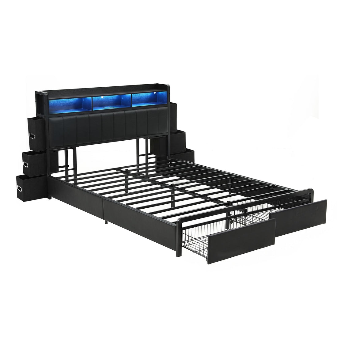 Artiss Queen Bed Frame with Storage Headboard, 2 Drawers, Charging Station&amp; LED Light