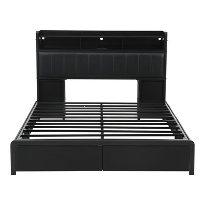 Artiss Queen Bed Frame with Storage Headboard, 2 Drawers, Charging Station&amp; LED Light-Furniture > Bedroom > Beds &amp; Bed Frames-PEROZ Accessories