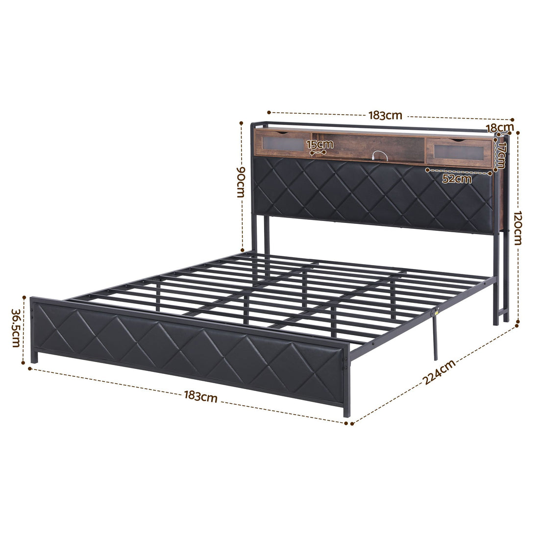 Artiss King Bed Frame with LED Lights and Storage Headboard Charging Station-Furniture > Bedroom > Beds &amp; Bed Frames-PEROZ Accessories