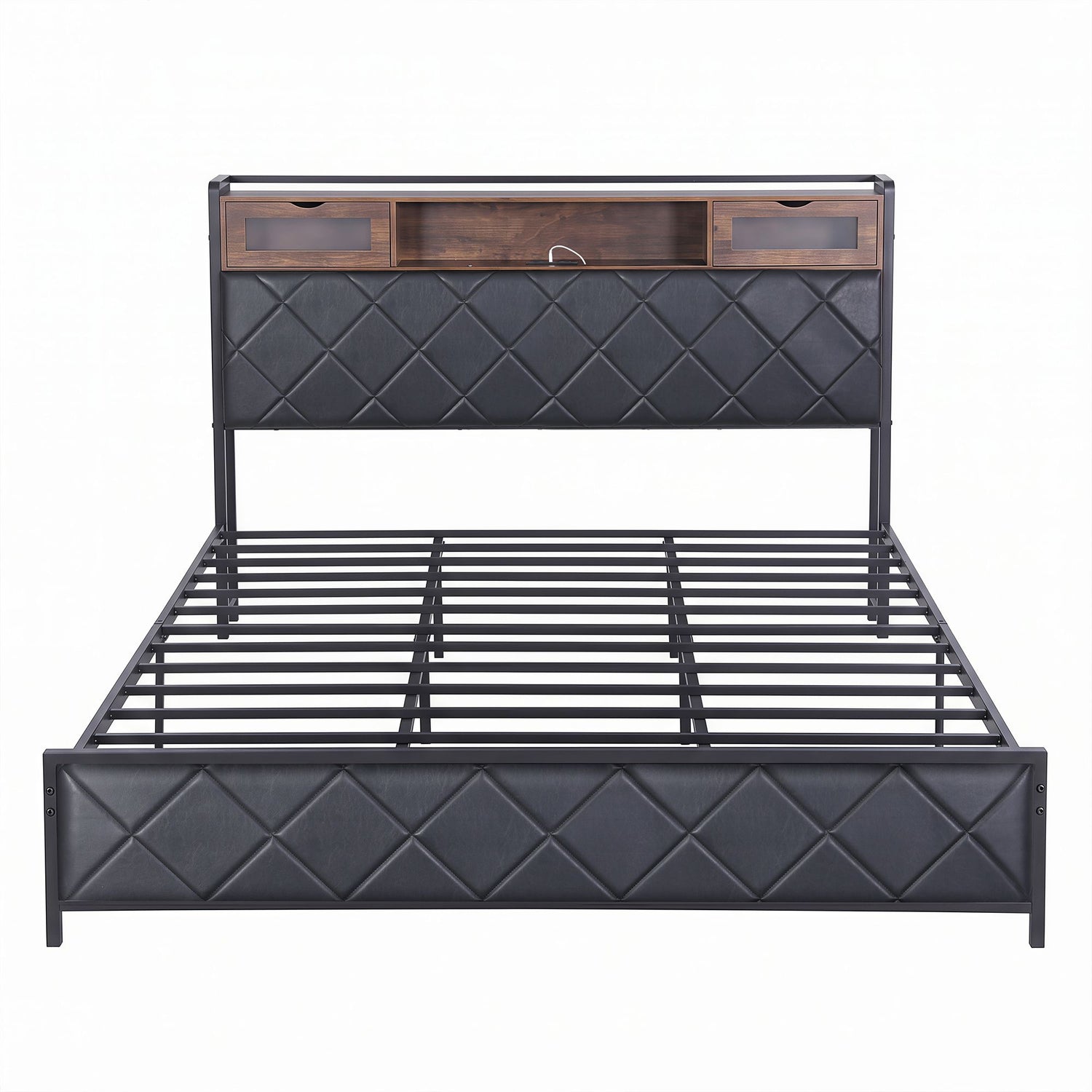 Artiss King Bed Frame with LED Lights and Storage Headboard Charging Station-Furniture > Bedroom > Beds &amp; Bed Frames-PEROZ Accessories