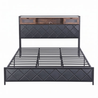 Artiss King Bed Frame with LED Lights and Storage Headboard Charging Station-Furniture > Bedroom > Beds &amp; Bed Frames-PEROZ Accessories