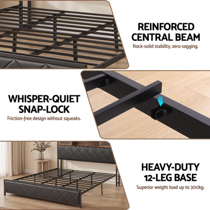 Artiss King Bed Frame with LED Lights and Storage Headboard Charging Station-Furniture > Bedroom > Beds &amp; Bed Frames-PEROZ Accessories