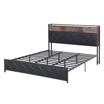 Artiss King Bed Frame with LED Lights and Storage Headboard Charging Station-Furniture > Bedroom > Beds &amp; Bed Frames-PEROZ Accessories