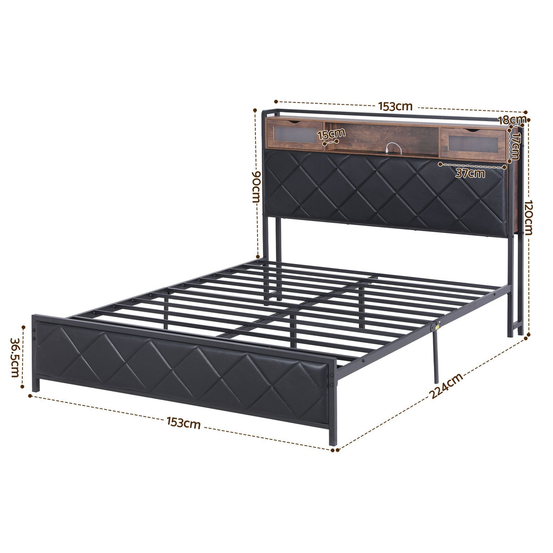 Artiss Queen Bed Frame with LED Lights and Storage Headboard Charging Station-Furniture > Bedroom > Beds &amp; Bed Frames-PEROZ Accessories