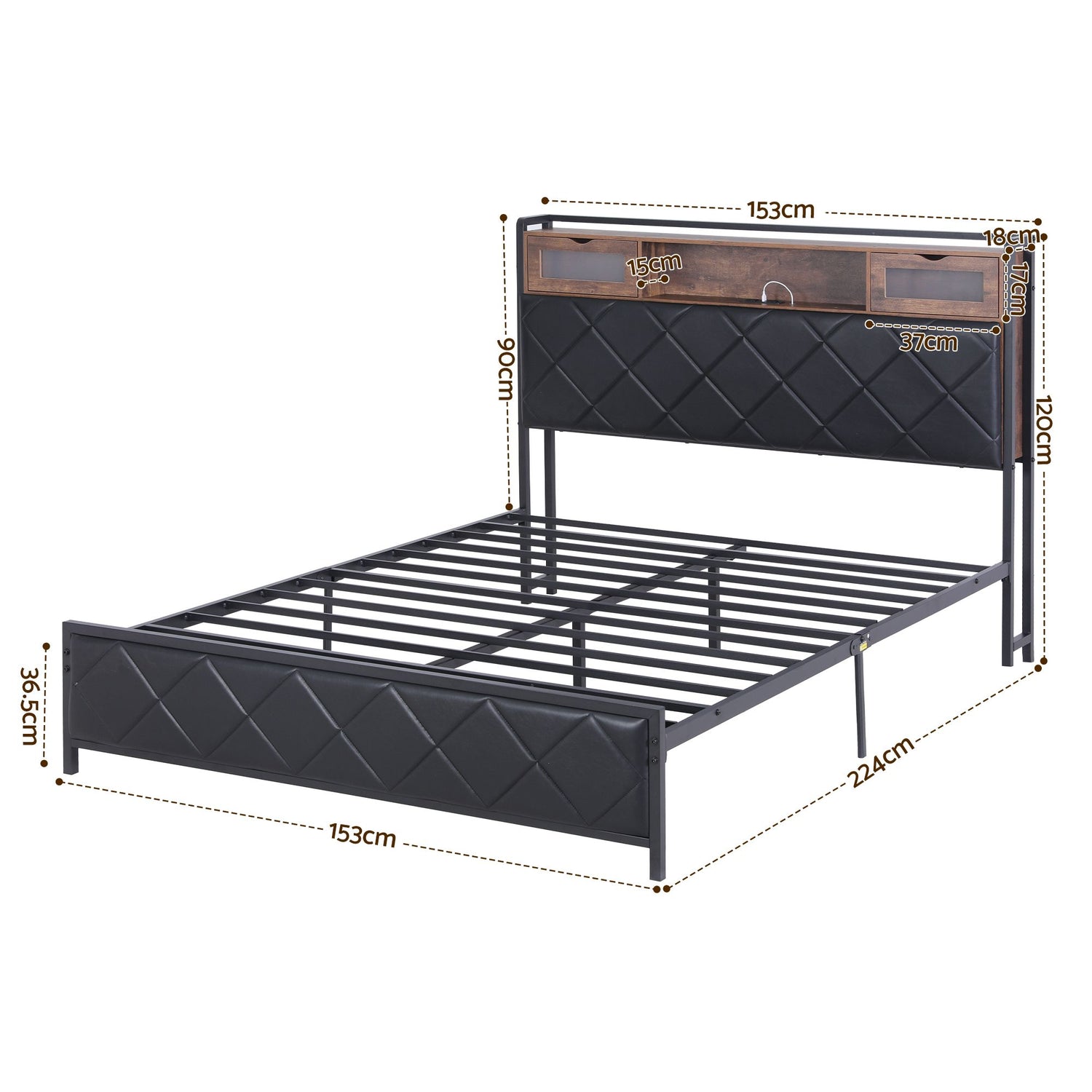 Artiss Queen Bed Frame with LED Lights and Storage Headboard Charging Station-Furniture > Bedroom > Beds &amp; Bed Frames-PEROZ Accessories