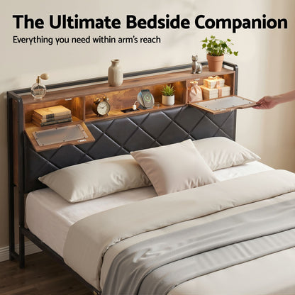 Artiss Queen Bed Frame with LED Lights and Storage Headboard Charging Station-Furniture > Bedroom > Beds &amp; Bed Frames-PEROZ Accessories