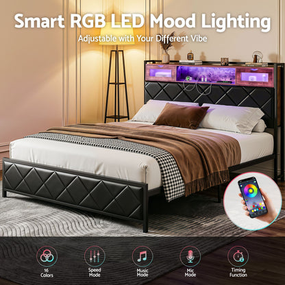 Artiss Queen Bed Frame with LED Lights and Storage Headboard Charging Station-Furniture > Bedroom > Beds &amp; Bed Frames-PEROZ Accessories
