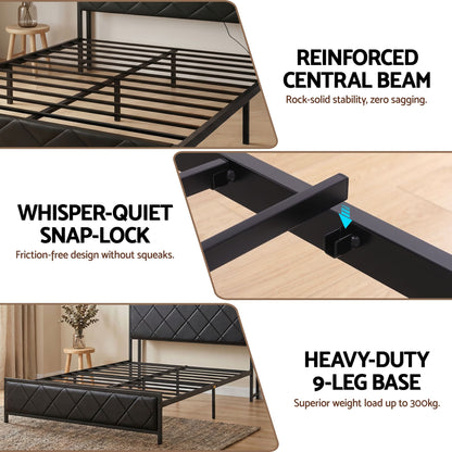 Artiss Queen Bed Frame with LED Lights and Storage Headboard Charging Station-Furniture > Bedroom > Beds &amp; Bed Frames-PEROZ Accessories