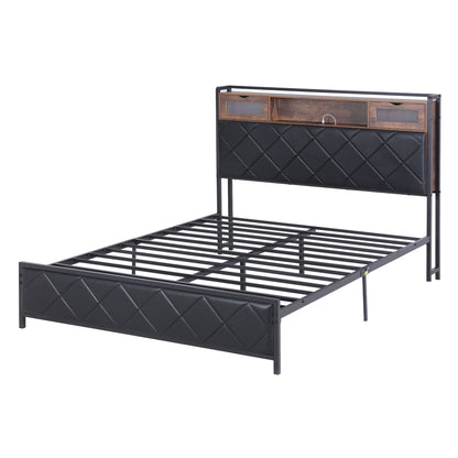 Artiss Queen Bed Frame with LED Lights and Storage Headboard Charging Station-Furniture > Bedroom > Beds &amp; Bed Frames-PEROZ Accessories