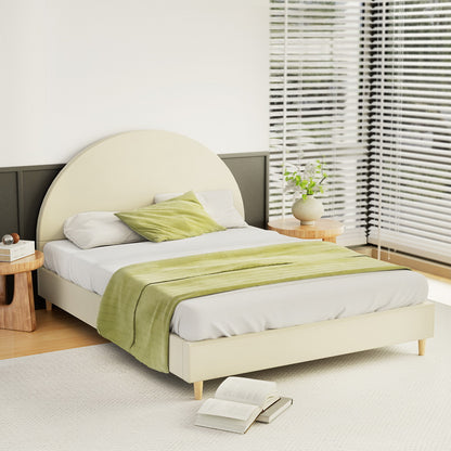 Artiss Bed Frame Double Size Bed Base w Arched Headboard Velvet Fabric Cream-Furniture &gt; Bedroom-PEROZ Accessories