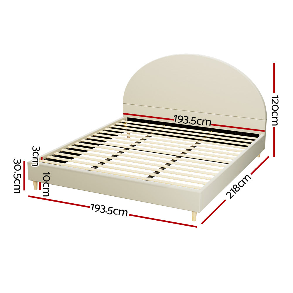 Artiss Bed Frame King Size Bed Base w Arched Headboard Velvet Fabric Cream-Furniture &gt; Bedroom-PEROZ Accessories