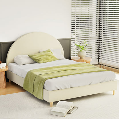 Artiss Bed Frame Queen Size Bed Base w Arched Headboard Velvet Fabric Cream-Furniture &gt; Bedroom-PEROZ Accessories