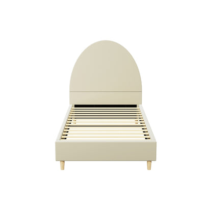 Artiss Bed Frame Single Size Bed Base w Arched Headboard Velvet Fabric Cream-Furniture &gt; Bedroom-PEROZ Accessories