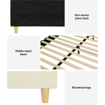 Artiss Bed Frame Single Size Bed Base w Arched Headboard Velvet Fabric Cream-Furniture &gt; Bedroom-PEROZ Accessories