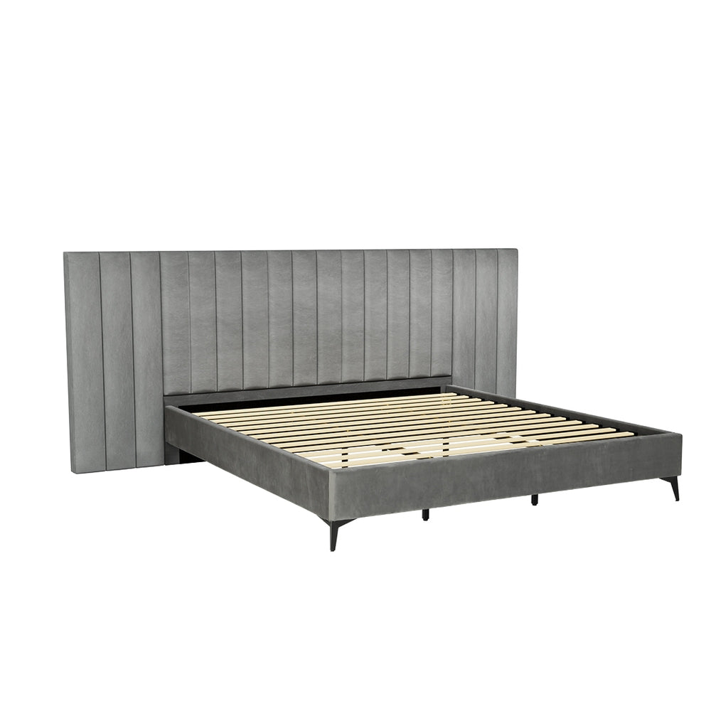 Artiss Bed Frame King Size Bed Base w Oversized Headboard Velvet Fabric Grey-Furniture &gt; Bedroom-PEROZ Accessories