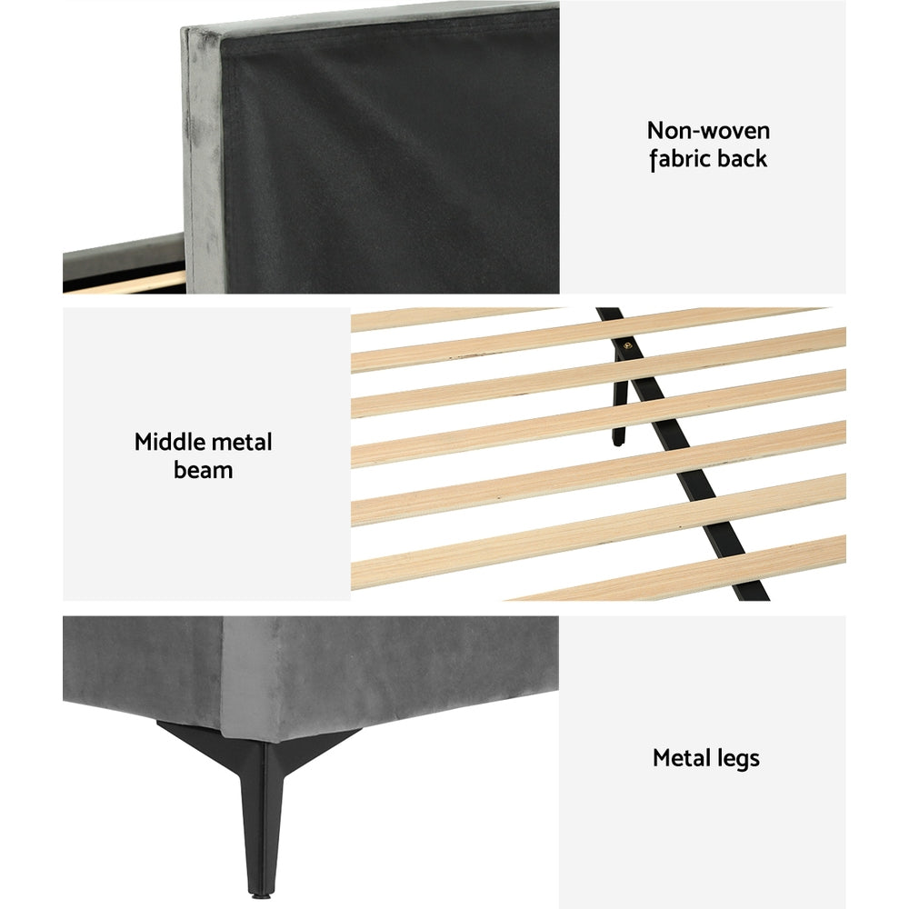 Artiss Bed Frame King Size Bed Base w Oversized Headboard Velvet Fabric Grey-Furniture &gt; Bedroom-PEROZ Accessories