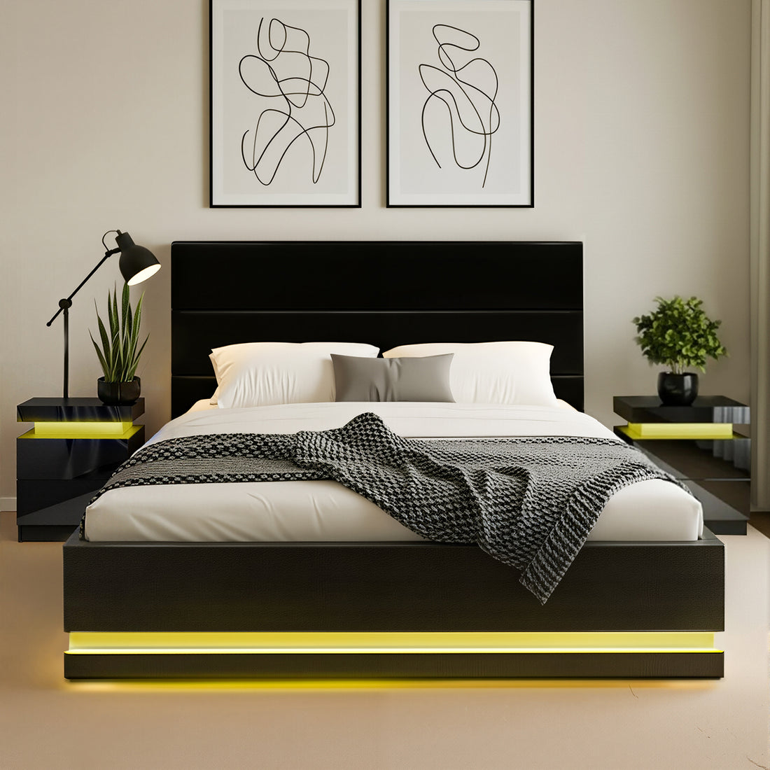 Artiss RGB LED Queen Bed Frame with 2 Beside Tables Set 16 Colour Mood Lighting-Furniture &gt; Bedroom &gt; Beds &amp; Bed Frames-PEROZ Accessories