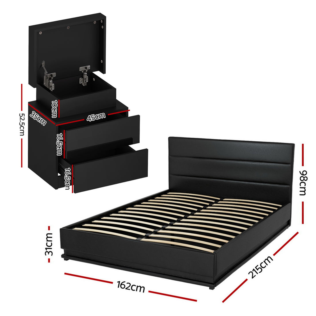 Artiss RGB LED Queen Bed Frame with 2 Beside Tables Set 16 Colour Mood Lighting-Furniture &gt; Bedroom &gt; Beds &amp; Bed Frames-PEROZ Accessories
