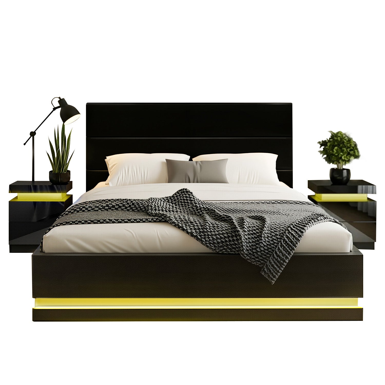 Artiss RGB LED Queen Bed Frame with 2 Beside Tables Set 16 Colour Mood Lighting-Furniture &gt; Bedroom &gt; Beds &amp; Bed Frames-PEROZ Accessories