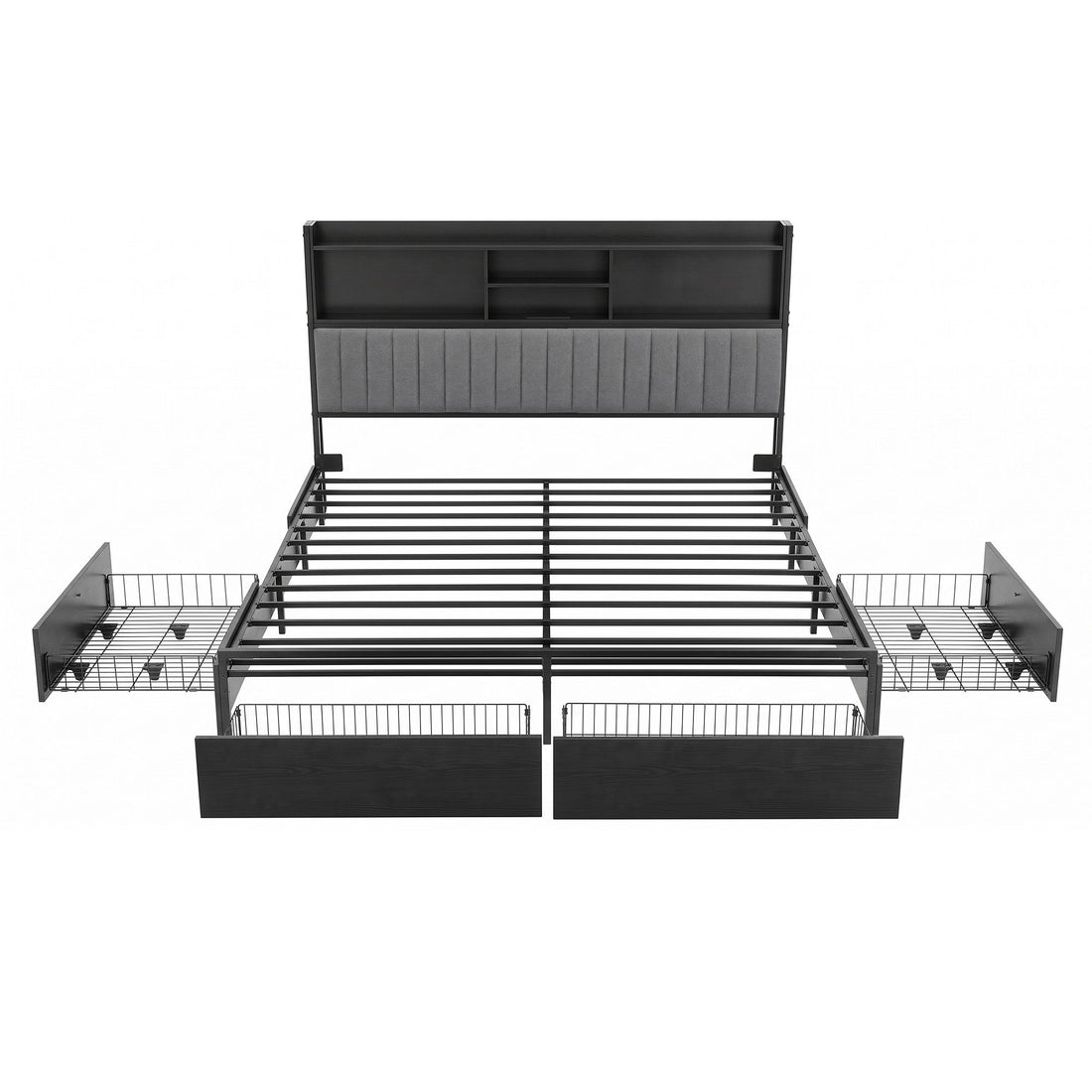 Artiss King Bed Frame with Storage, 4 Drawers and Charging Station-Furniture > Bedroom > Beds &amp; Bed Frames-PEROZ Accessories