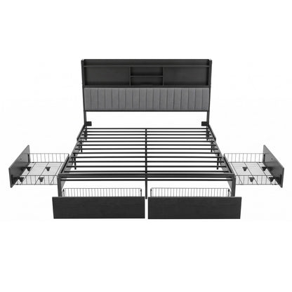Artiss King Bed Frame with Storage, 4 Drawers and Charging Station