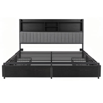 Artiss King Bed Frame with Storage, 4 Drawers and Charging Station