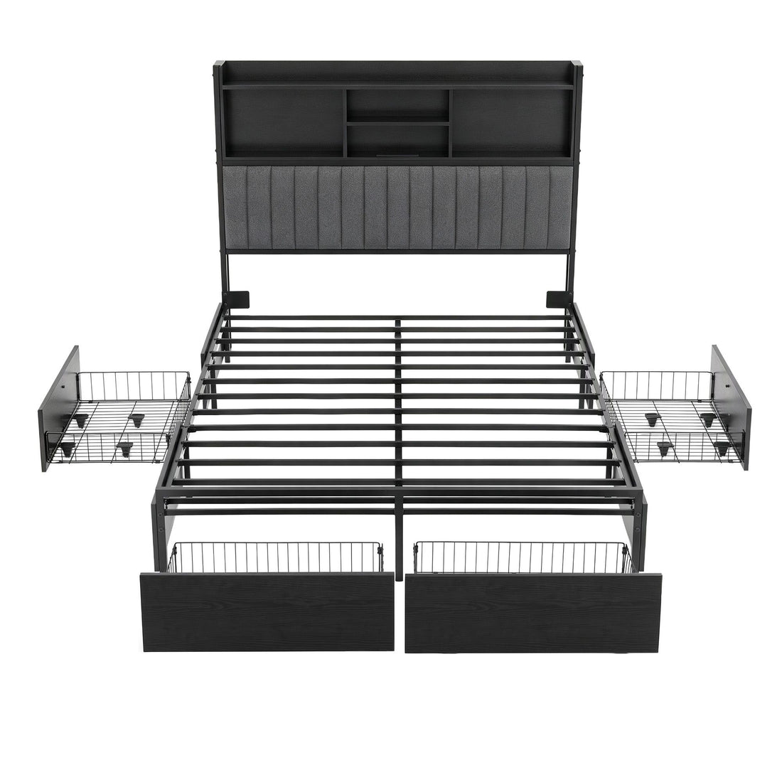 Artiss Queen Bed Frame with Storage, 4 Drawers and Charging Station-Furniture > Bedroom > Beds &amp; Bed Frames-PEROZ Accessories