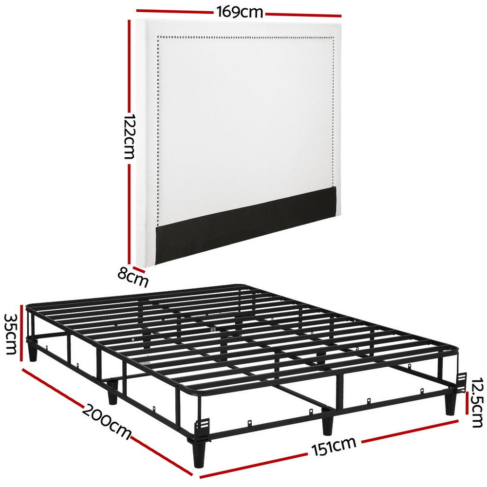 Artiss Queen Bed Frame with Headboard Platform Bed Base Grey Beige Fabric Metal-Furniture > Bedroom > Beds &amp; Bed Frames-PEROZ Accessories