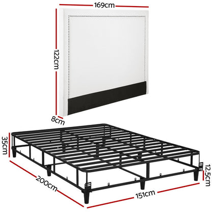 Artiss Queen Bed Frame with Headboard Platform Bed Base Grey Beige Fabric Metal-Furniture > Bedroom > Beds &amp; Bed Frames-PEROZ Accessories