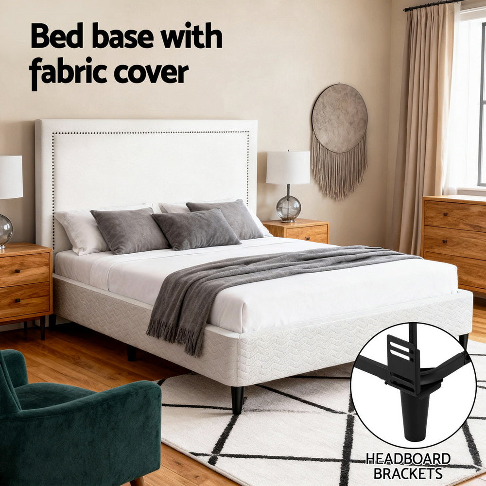 Artiss Queen Bed Frame with Headboard Platform Bed Base Grey Beige Fabric Metal-Furniture > Bedroom > Beds &amp; Bed Frames-PEROZ Accessories