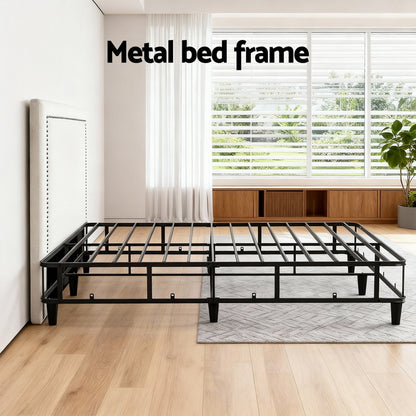 Artiss Queen Bed Frame with Headboard Platform Bed Base Grey Beige Fabric Metal-Furniture > Bedroom > Beds &amp; Bed Frames-PEROZ Accessories