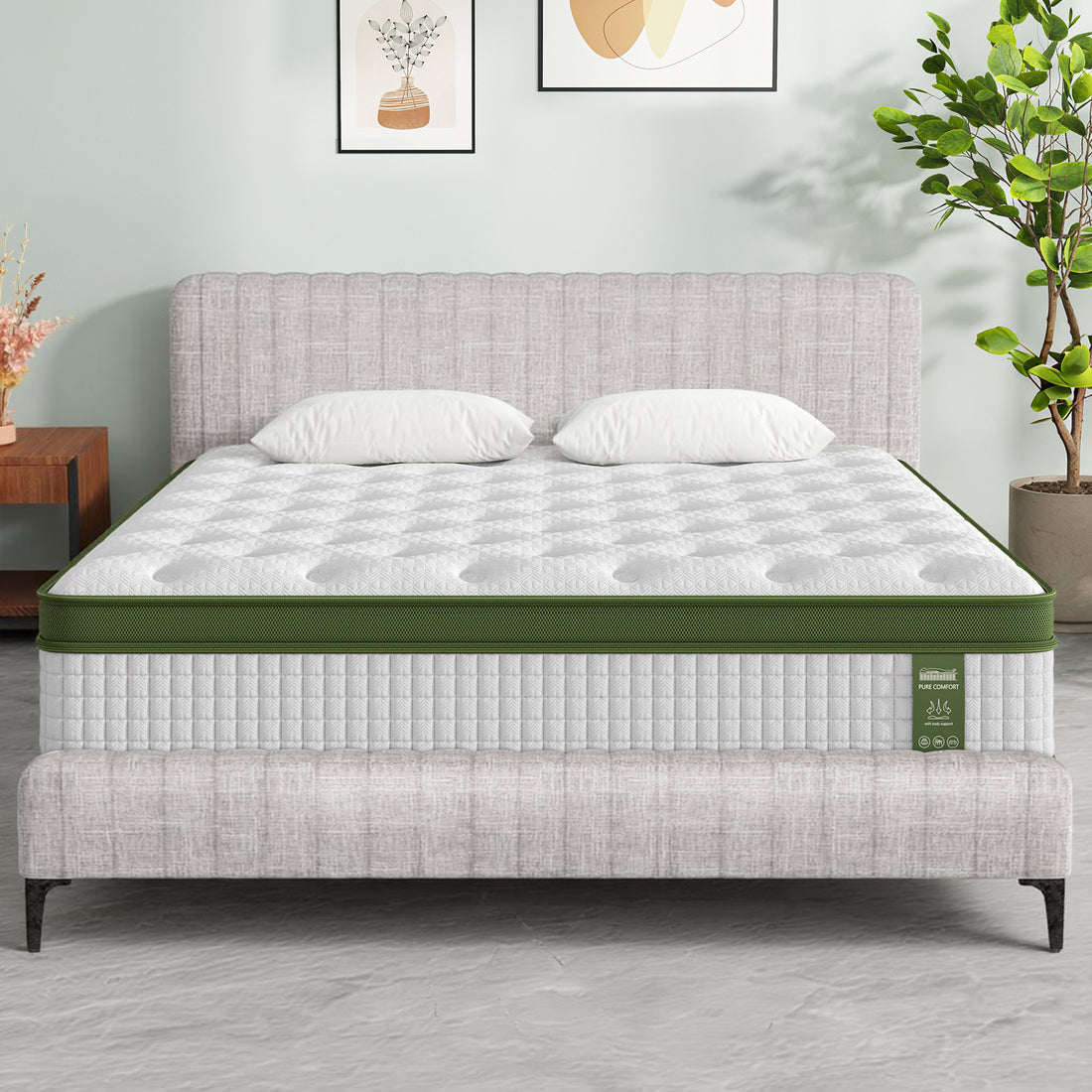 Artiss BedStory King Bed Frame with Mattress Set Platform Base Pocket Coil Linen Upholstered-Furniture > Bedroom > Beds &amp; Bed Frames-PEROZ Accessories