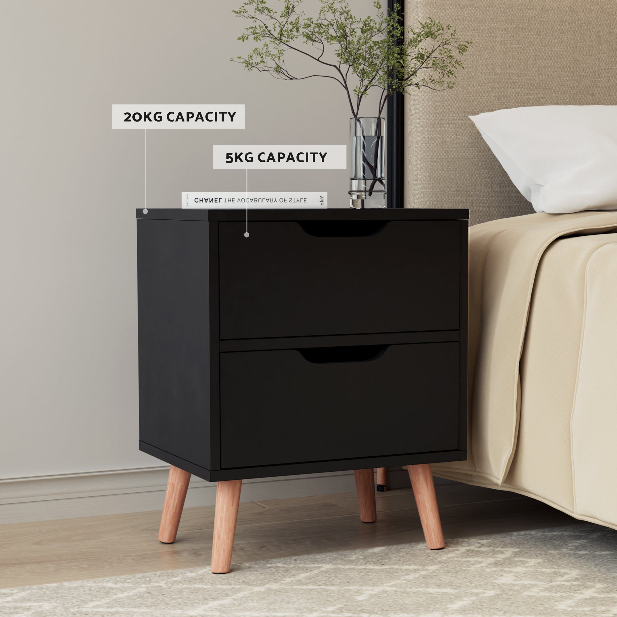 Artiss Double Bed Frame and Bedside Table Set Boucle Beige with Headboard Black Nightstand-Furniture > Bedroom > Beds &amp; Bed Frames-PEROZ Accessories