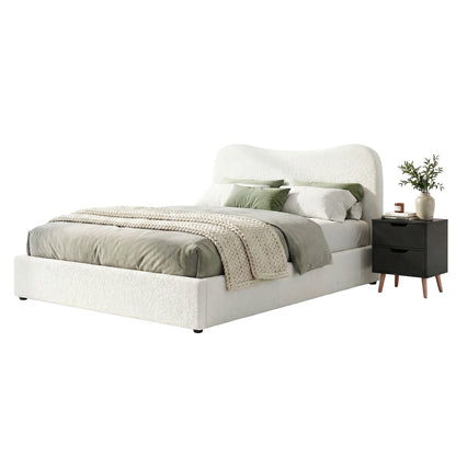 Artiss Double Bed Frame and Bedside Table Set Boucle Beige with Headboard Black Nightstand-Furniture > Bedroom > Beds &amp; Bed Frames-PEROZ Accessories