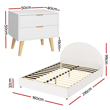 Artiss Queen Bed Frame Bedside Table Set Gas Lift Storage Base with Boucle Fabric Upholstered Headboard 2 Drawer Nightstand for Bedroom Furniture-Furniture > Bedroom > Beds &amp; Bed Frames-PEROZ Accessories