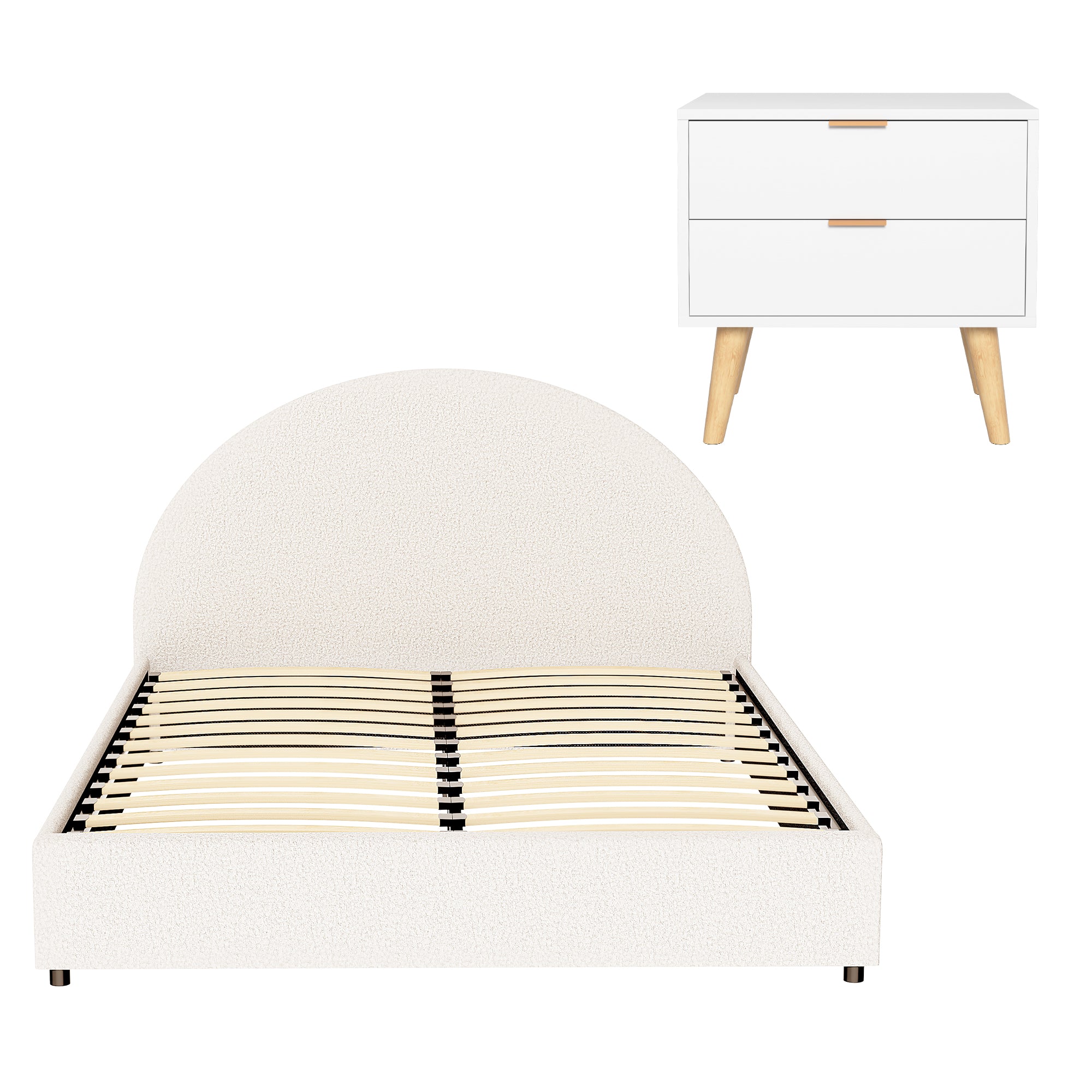 Artiss Queen Bed Frame Bedside Table Set Gas Lift Storage Base with Boucle Fabric Upholstered Headboard 2 Drawer Nightstand for Bedroom Furniture-Furniture > Bedroom > Beds &amp; Bed Frames-PEROZ Accessories