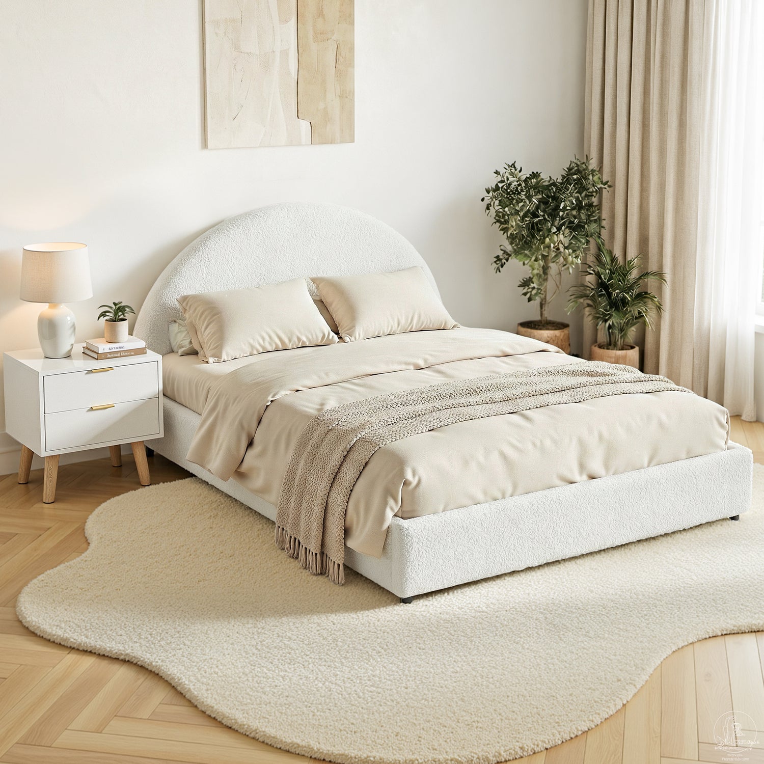 Artiss Queen Bed Frame Bedside Table Set Gas Lift Storage Base with Boucle Fabric Upholstered Headboard 2 Drawer Nightstand for Bedroom Furniture-Furniture > Bedroom > Beds &amp; Bed Frames-PEROZ Accessories