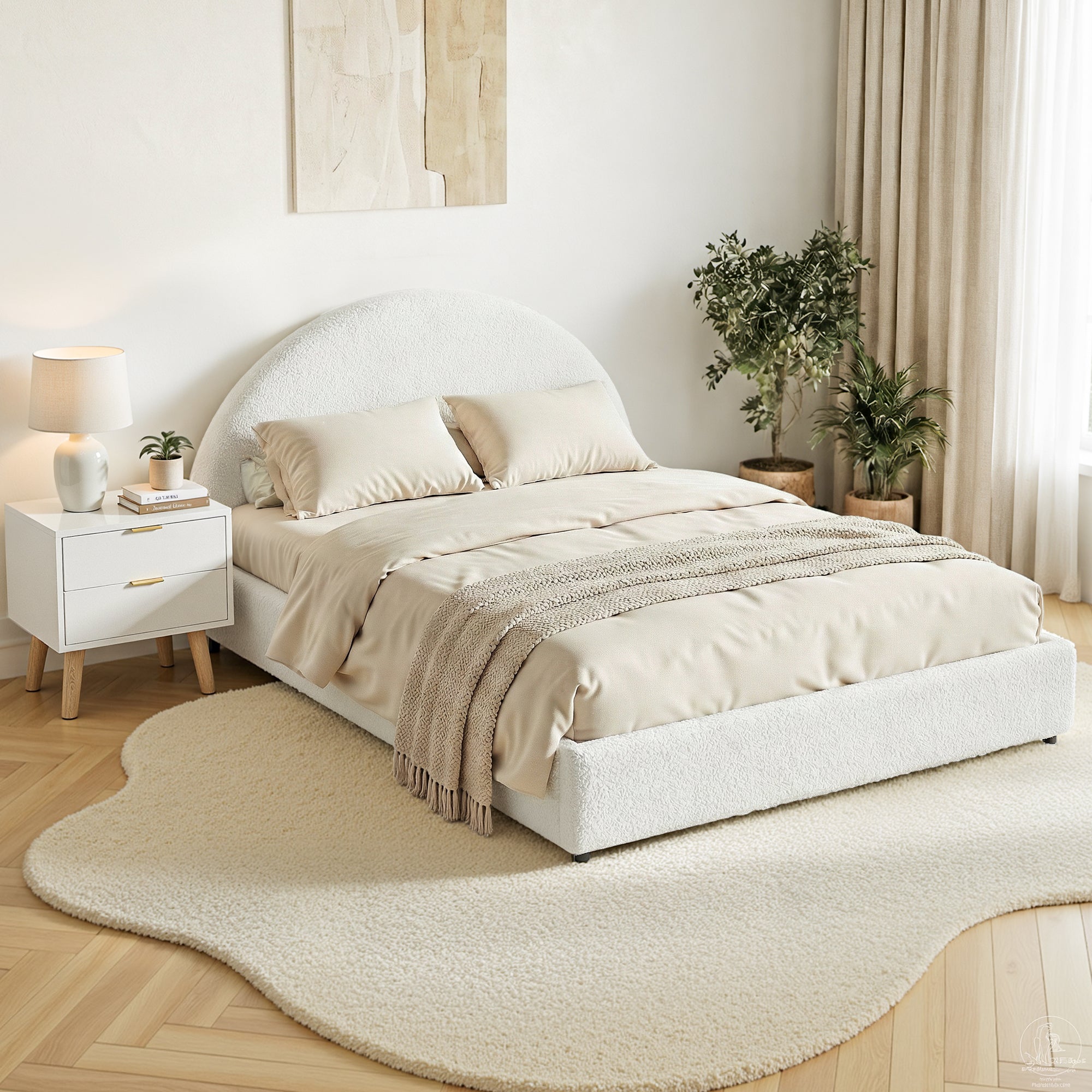 Artiss Queen Bed Frame Bedside Table Set Gas Lift Storage Base with Boucle Fabric Upholstered Headboard 2 Drawer Nightstand for Bedroom Furniture-Furniture > Bedroom > Beds &amp; Bed Frames-PEROZ Accessories