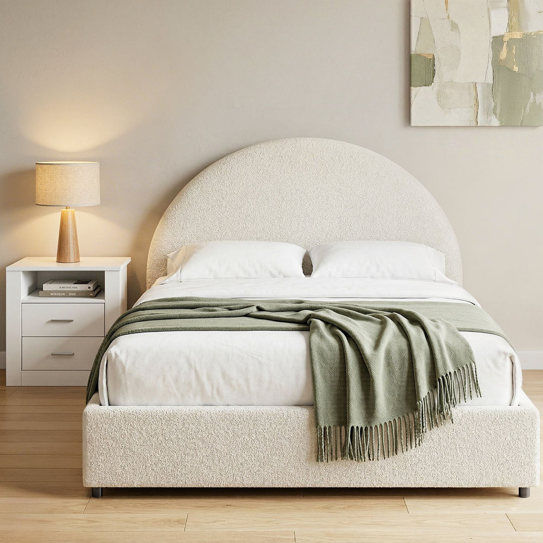 Artiss Queen Bed Frame with Storage and Bedside Table Set Boucle Fabric Gas Lift Bed Base 2-Drawer Nightstand-Furniture > Bedroom > Beds &amp; Bed Frames-PEROZ Accessories