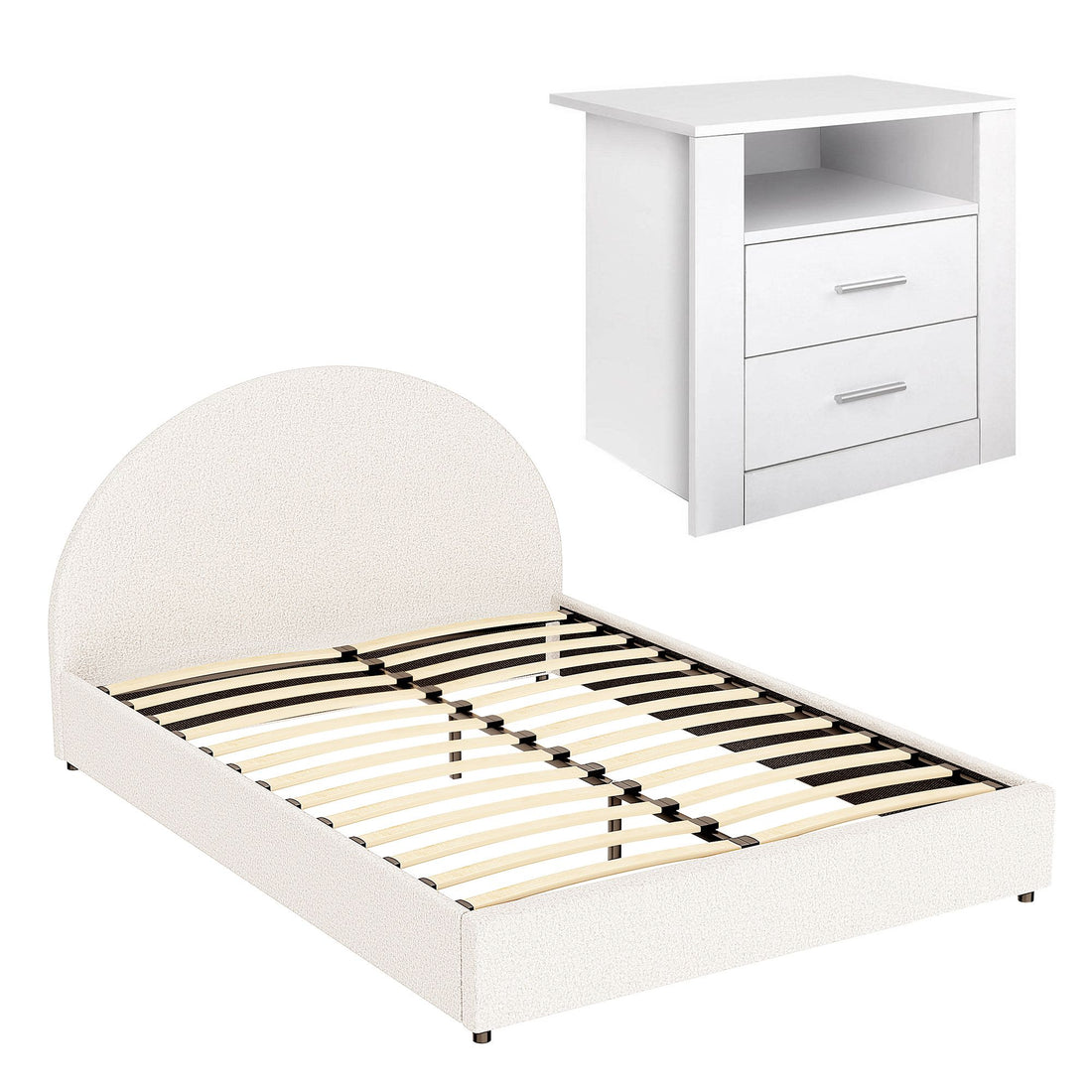 Artiss Queen Bed Frame with Storage and Bedside Table Set Boucle Fabric Gas Lift Bed Base 2-Drawer Nightstand-Furniture > Bedroom > Beds &amp; Bed Frames-PEROZ Accessories