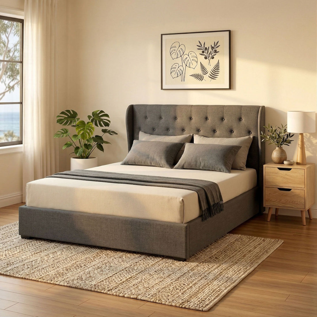 Artiss Gas Lift Queen Bed Frame and Bedside Table Set 2 Drawer Nightstand Bedroom Furniture Bundle-Furniture > Bedroom > Beds &amp; Bed Frames-PEROZ Accessories