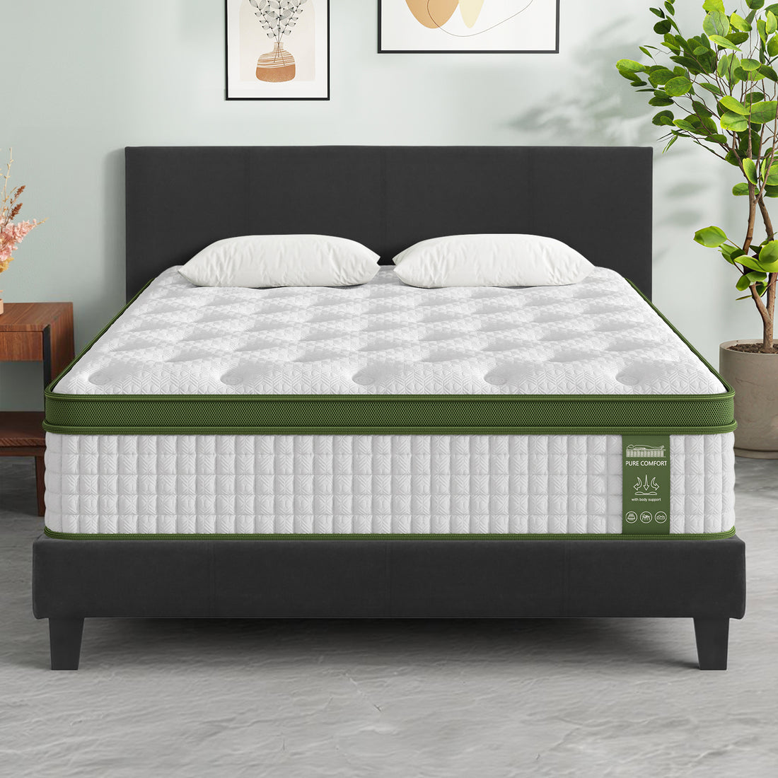 Artiss BedStory Queen Bed Frame Mattress Set Platform Upholstered Hybrid Pocket Coil-Furniture > Bedroom > Beds &amp; Bed Frames-PEROZ Accessories