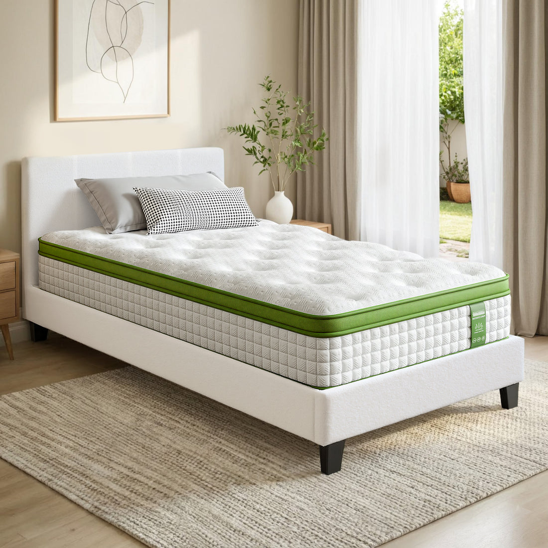 Artiss Single Bed Frame with Hybrid Mattress Set 30cm Medium Firm Platform Headboard Boucle Upholstered Pocket Coil for Pressure Relief-Furniture > Bedroom > Beds &amp; Bed Frames-PEROZ Accessories