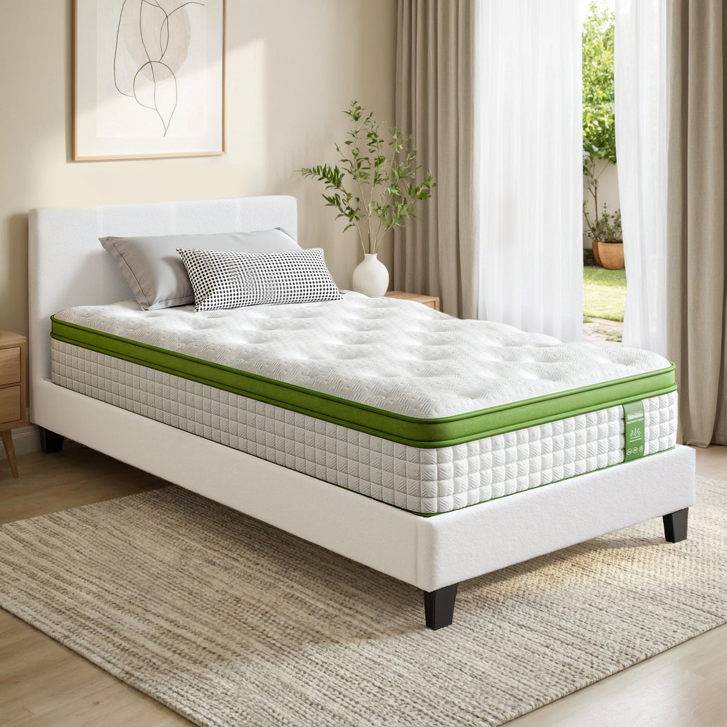 Artiss Single Bed Frame with Hybrid Mattress Set 30cm Medium Firm Platform Headboard Boucle Upholstered Pocket Coil for Pressure Relief-Furniture > Bedroom > Beds &amp; Bed Frames-PEROZ Accessories