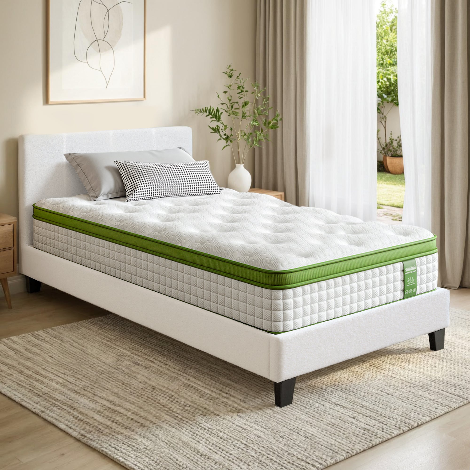 Artiss Single Bed Frame with Hybrid Mattress Set 30cm Medium Firm Platform Headboard Boucle Upholstered Pocket Coil for Pressure Relief-Furniture > Bedroom > Beds &amp; Bed Frames-PEROZ Accessories