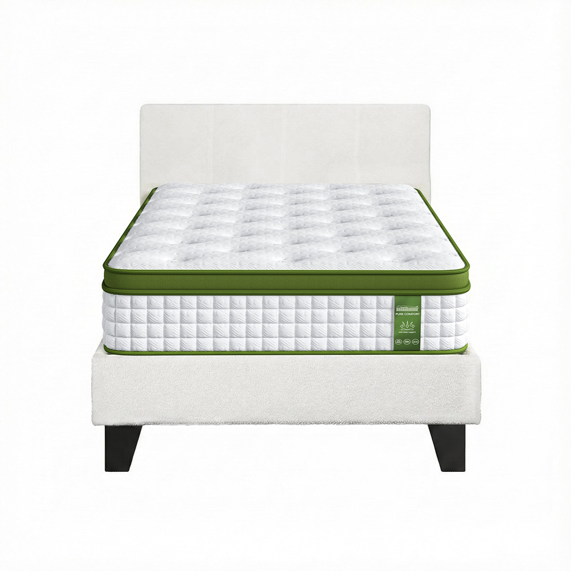 Artiss Single Bed Frame with Hybrid Mattress Set 30cm Medium Firm Platform Headboard Boucle Upholstered Pocket Coil for Pressure Relief-Furniture > Bedroom > Beds &amp; Bed Frames-PEROZ Accessories