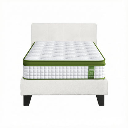 Artiss Single Bed Frame with Hybrid Mattress Set 30cm Medium Firm Platform Headboard Boucle Upholstered Pocket Coil for Pressure Relief-Furniture > Bedroom > Beds &amp; Bed Frames-PEROZ Accessories