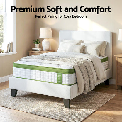 Artiss Single Bed Frame with Hybrid Mattress Set 30cm Medium Firm Platform Headboard Boucle Upholstered Pocket Coil for Pressure Relief-Furniture > Bedroom > Beds &amp; Bed Frames-PEROZ Accessories